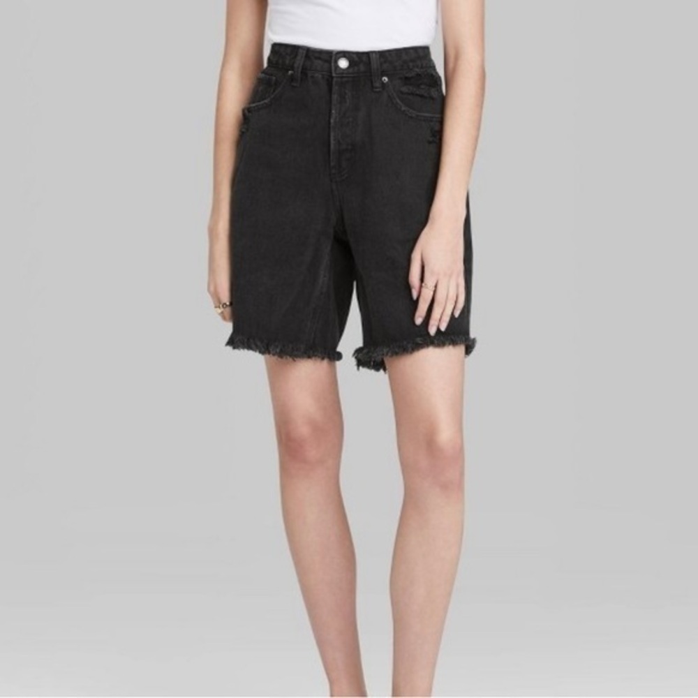 NWT 10 Black Wash Denim High Rise Bermuda Shorts Long Cutoff Hems New Wild Fable